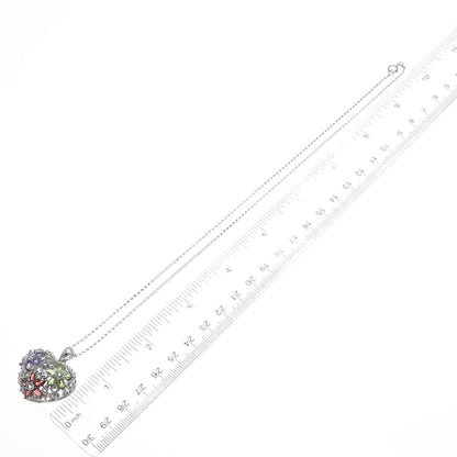 925 Sterling Silver Real Amethyst Topaz Peridot Garnet Heart Chain Necklace 18"
