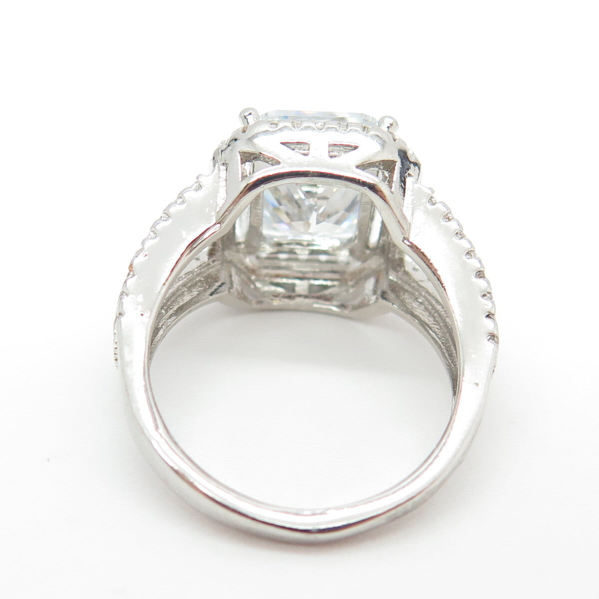 925 Sterling Silver Round & Radiant-Cut C Z Engagement Ring Size 5.5