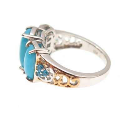 D'Joy Sterling Silver 2-Tone Real Sleeping Beauty Turquoise Apatite Ring Size 8