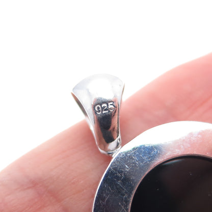 925 Sterling Silver Vintage Real Black Onyx Metro City Charm Pendant