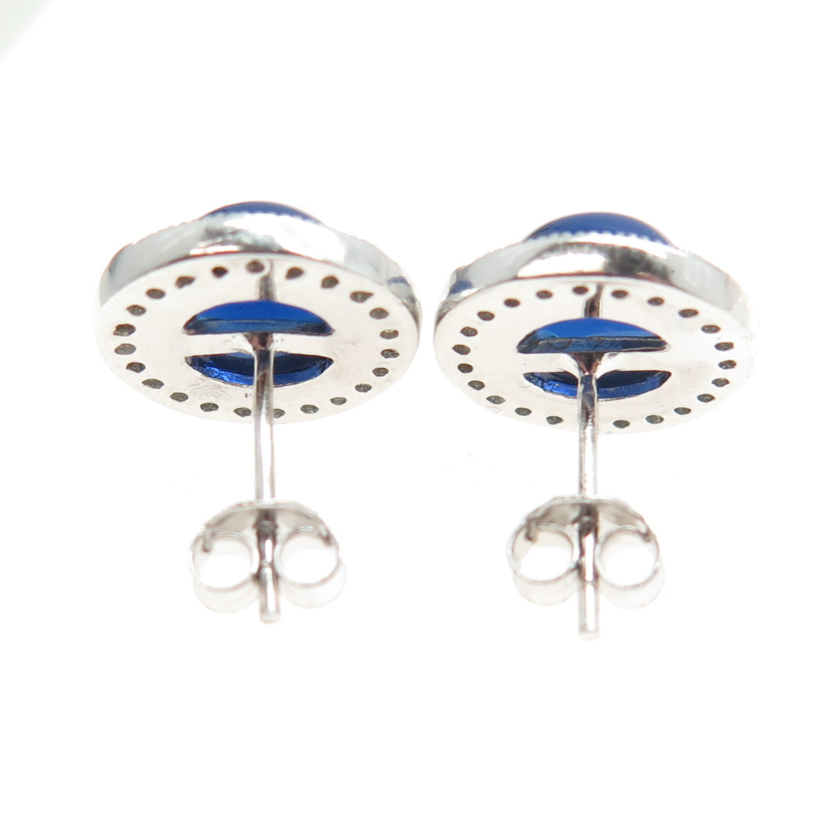 925 Sterling Silver White & Blue C Z Stud Earrings