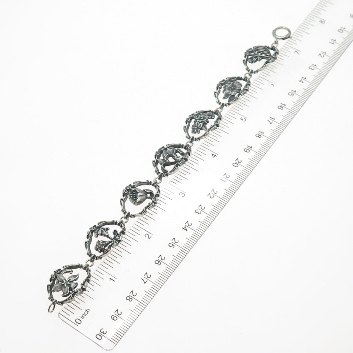 FRANKLIN MINT Sterling 1/20 12K GF Vintage 1982 Flower Panel Link Bracelet 7.25"