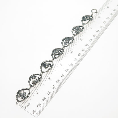 FRANKLIN MINT Sterling 1/20 12K GF Vintage 1982 Flower Panel Link Bracelet 7.25"