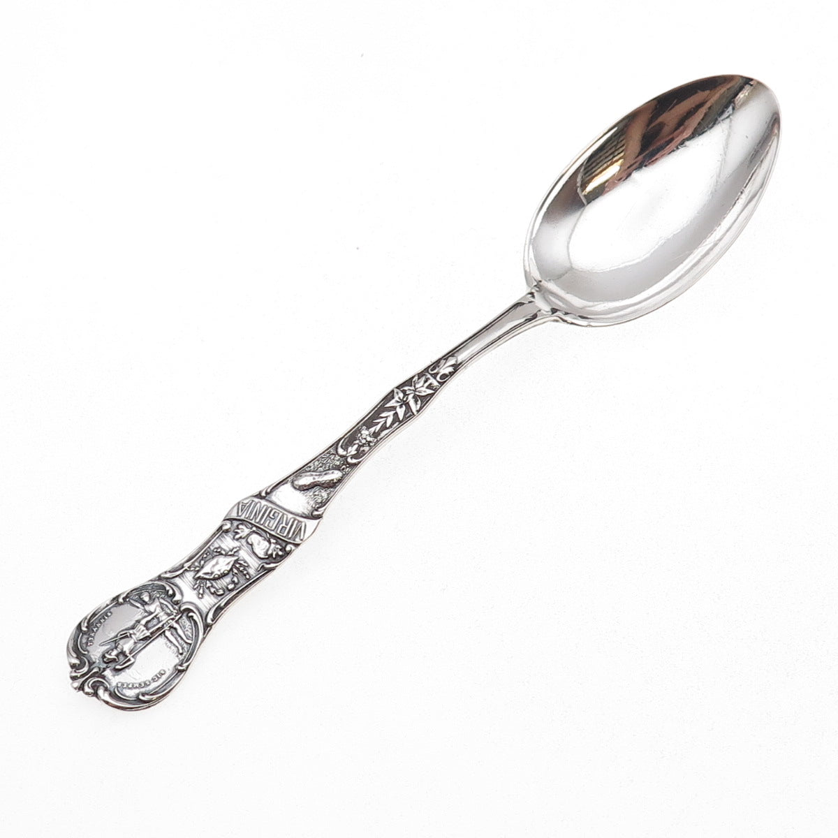 Mechanics 925 Sterling Silver Antique Art Deco Virginia State Coffee Spoon