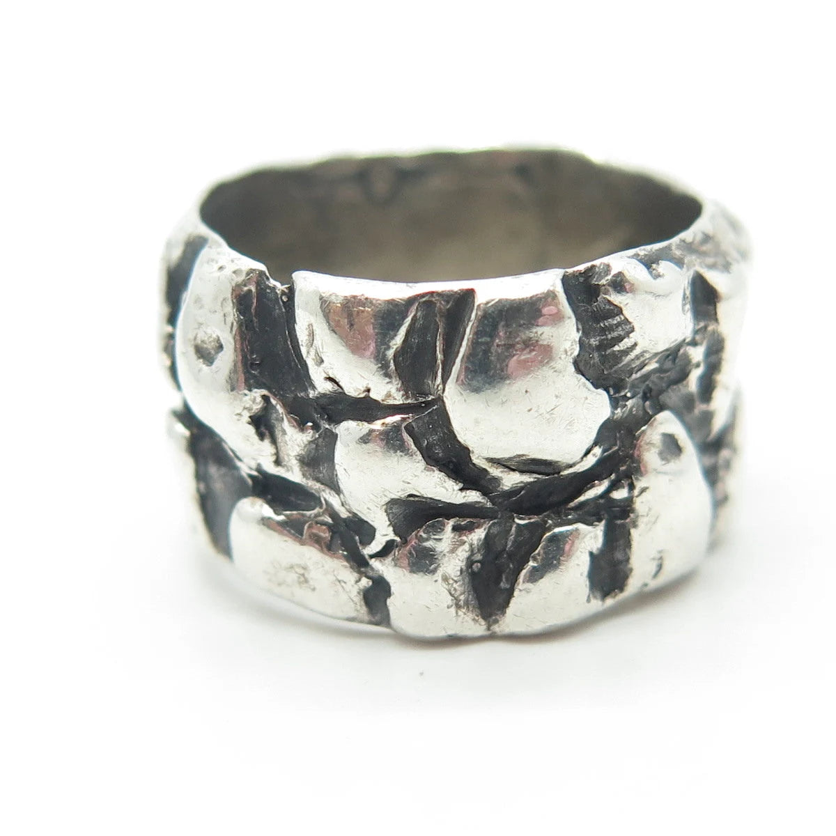 925 Sterling Silver Vintage Rock Stone Wide Band Ring Size 5