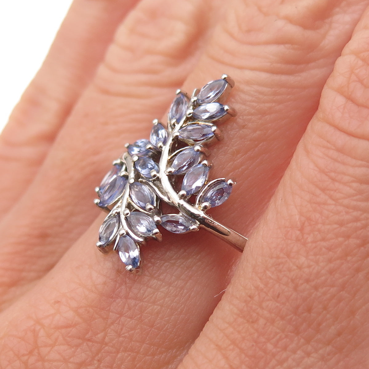 Chuck Clemency 925 Sterling Silver Real Tanzanite Floral Bypass Ring Size 8