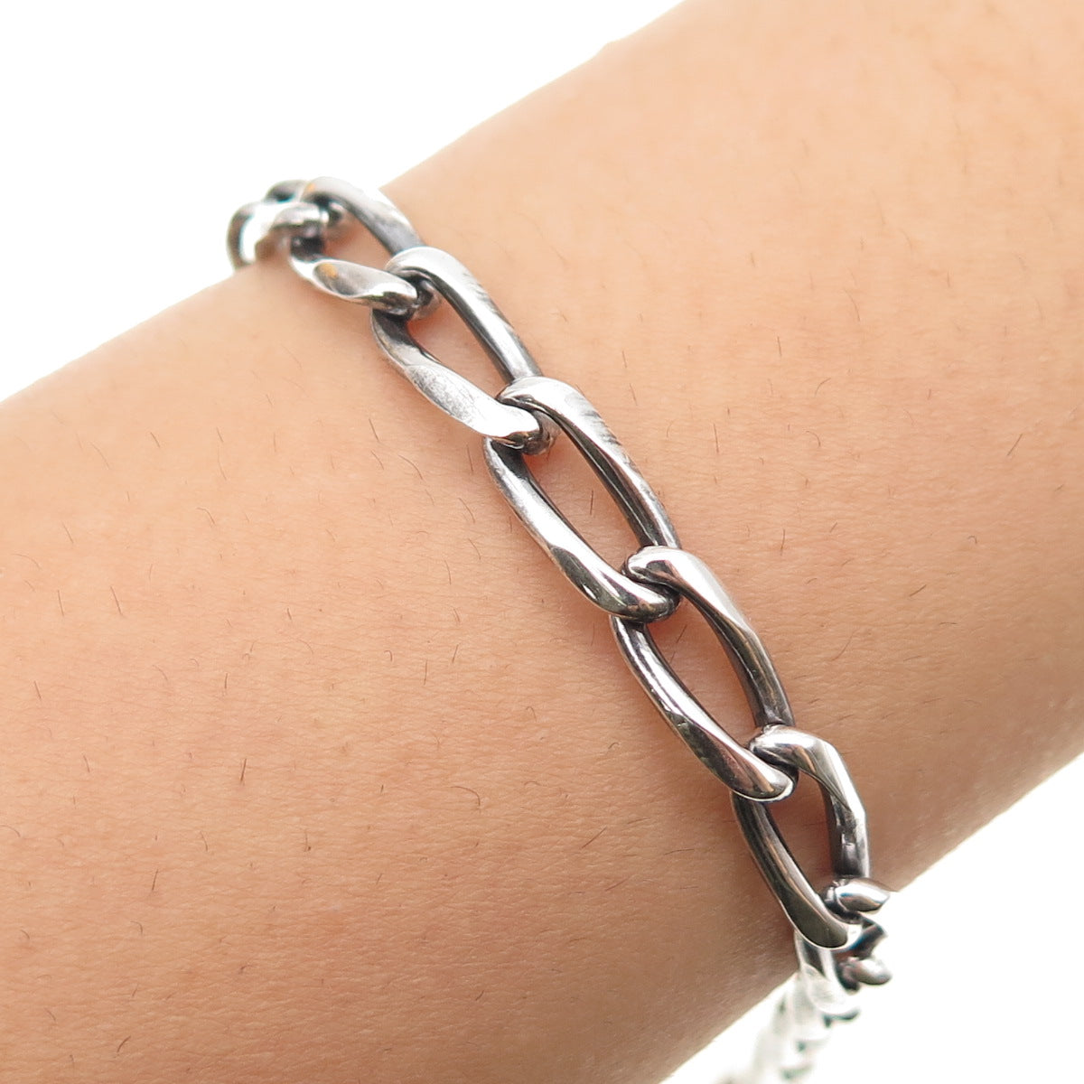 925 Sterling Silver Vintage Italy Paperclip Curb Link Oxidized Bracelet 7"