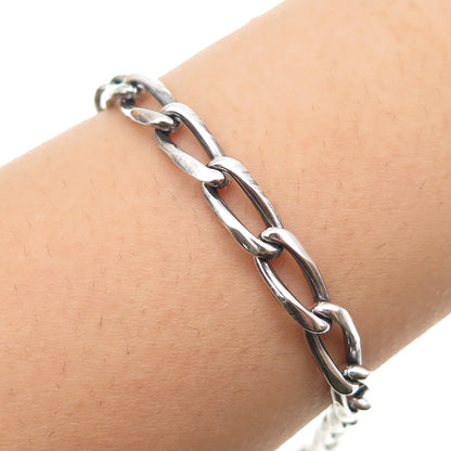 925 Sterling Silver Vintage Italy Paperclip Curb Link Oxidized Bracelet 7"