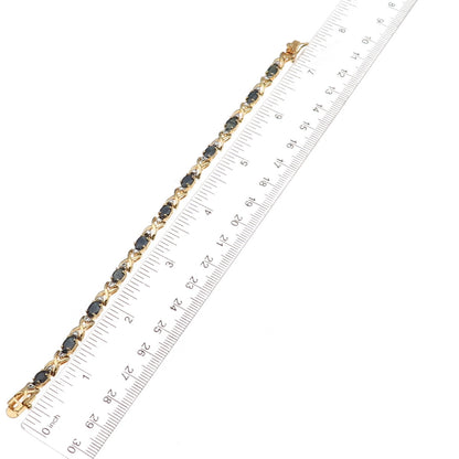 Dee Berkle 925 Sterling Gold Plated Real Diamond Accent & Sapphire Bracelet 7"