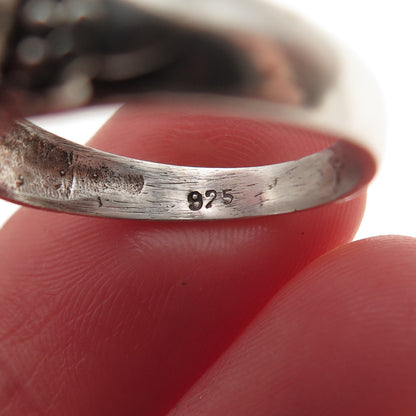 925 Sterling Silver Vintage Real MOP Beaded Oxidized Ring Size 6.75