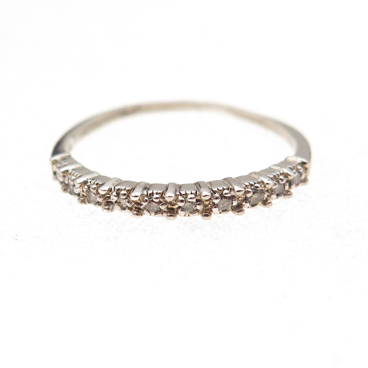 925 Sterling Silver Real Round-Cut Diamond Half Eternity Band Ring Size 10