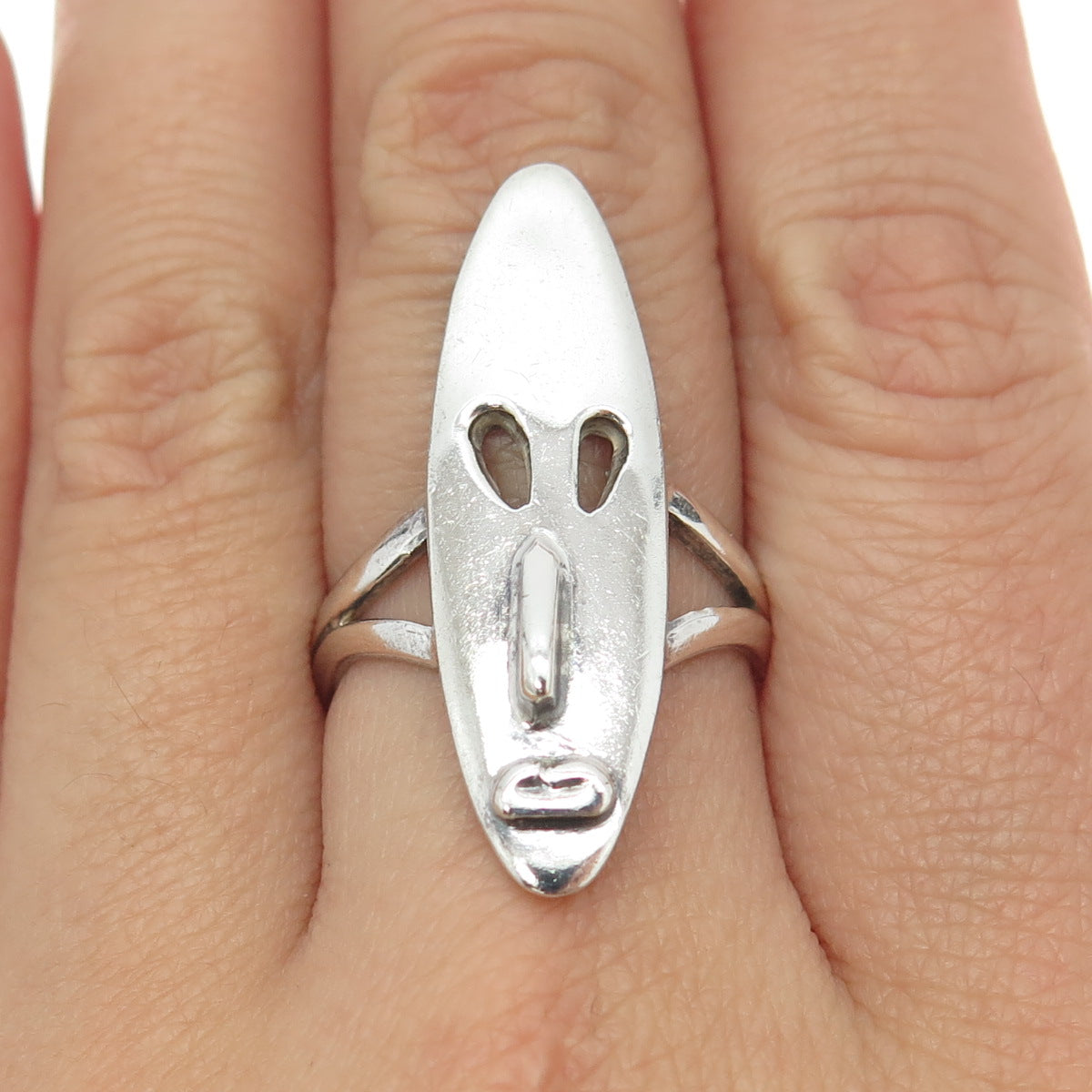 925 Sterling Silver Vintage Mexico Aztec Tribal Mask Ring Size 8.25