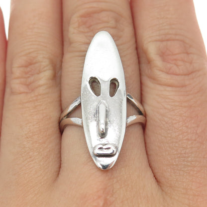 925 Sterling Silver Vintage Mexico Aztec Tribal Mask Ring Size 8.25