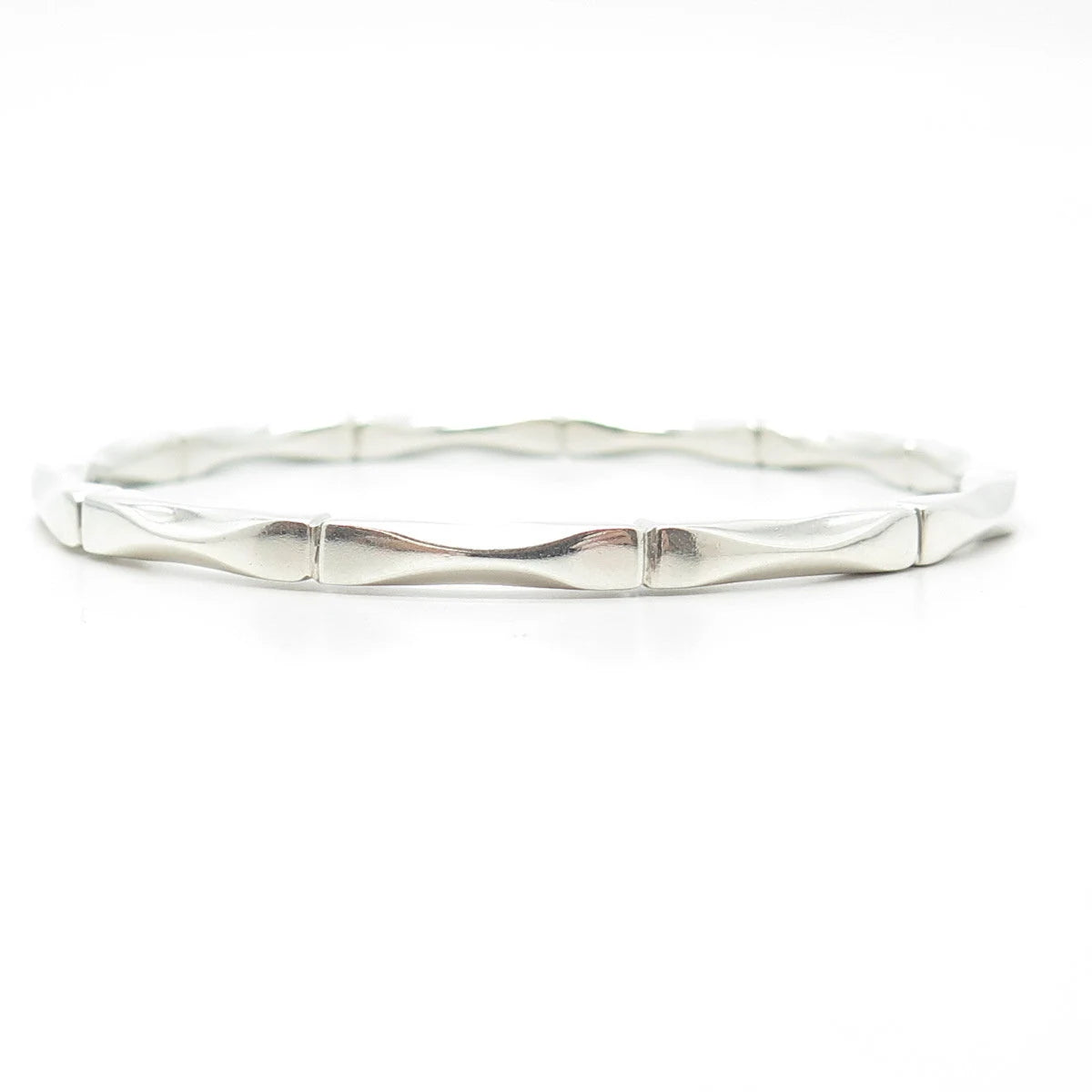 925 Sterling Silver Vintage Mexico Bamboo Bangle Bracelet 8"