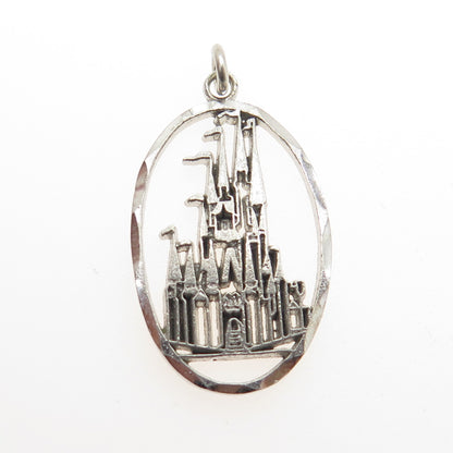 WALT DISNEY 925 Sterling Silver Vintage Cinderella Castle Charm Pendant