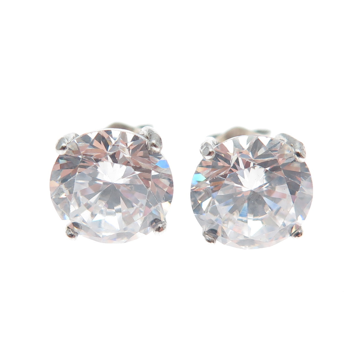 925 Sterling Silver Round-Cut C Z Stud Earrings