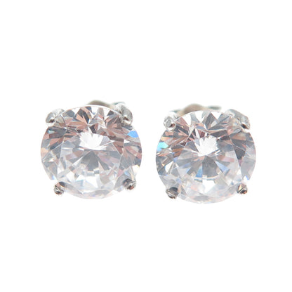 925 Sterling Silver Round-Cut C Z Stud Earrings