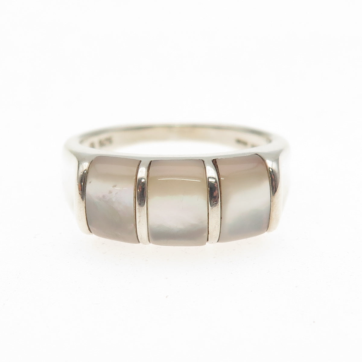 Michelle Albala 925 Sterling Silver Vintage Real MOP Modernist Ring Size 10
