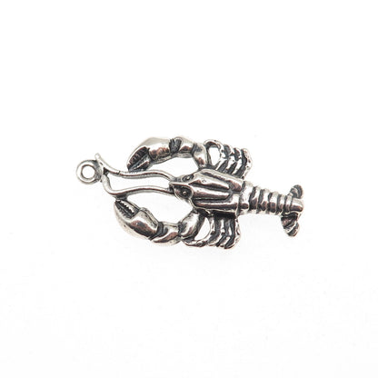 925 Sterling Silver Vintage Lobster Oxidized Charm Pendant