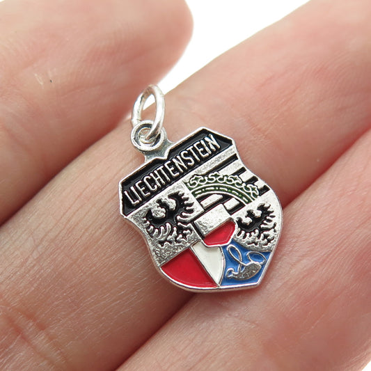 800 Silver Vintage Enamel Liechtenstein Coat of Arms Minimalist Charm Pendant