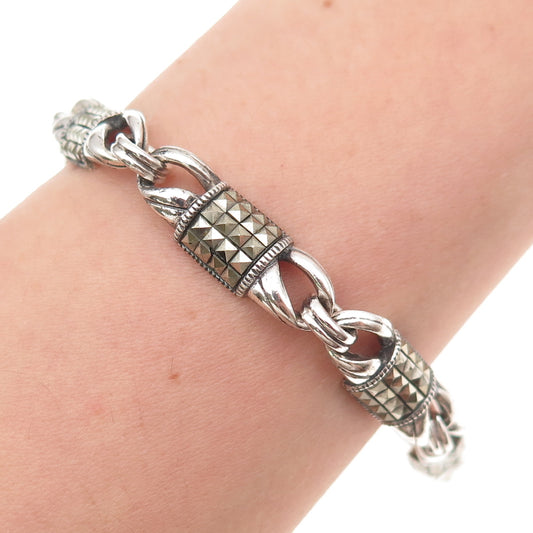 Judith Jack Sterling Silver Vintage Real Marcasite Anchor Link Bracelet 7.25"