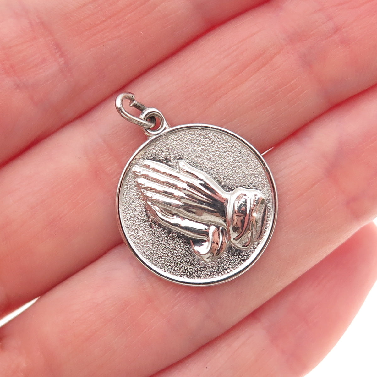 925 Sterling Silver Vintage Prayer Hands Religious Charm Pendant