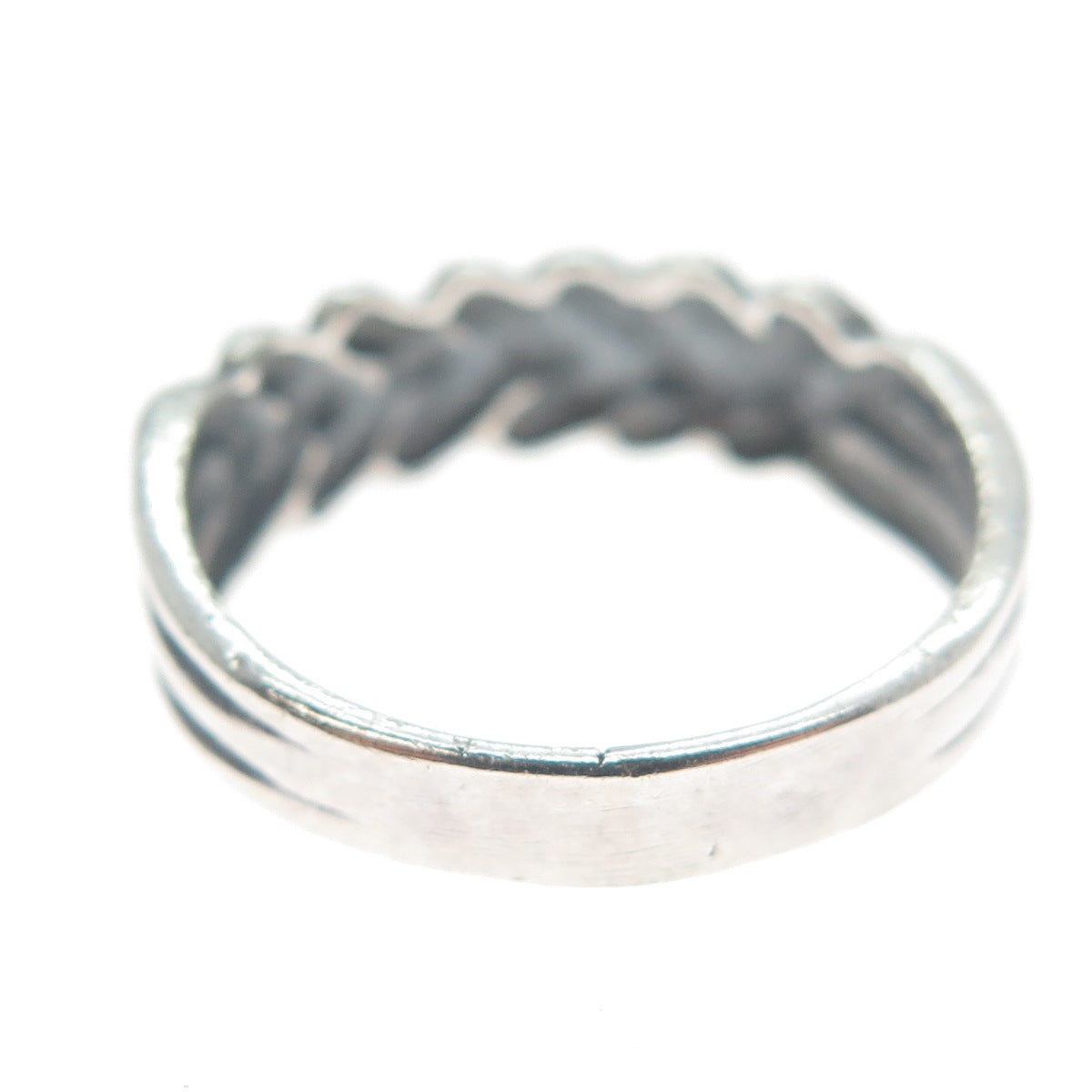 925 Sterling Silver Vintage Modernist Wheat Link Oxidized Ring Size 8.75