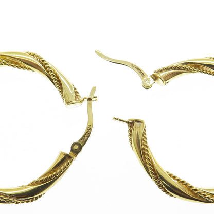 HAN 925 Sterling Silver Gold Plated Twisted Rope Hoop Earrings