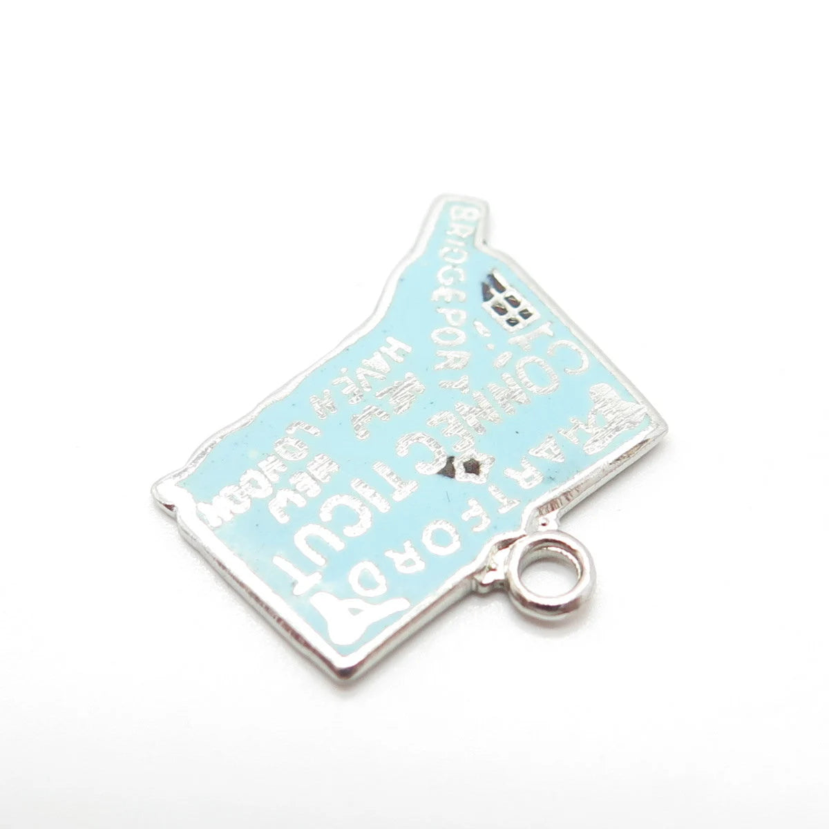 925 Sterling Silver Vintage Enamel "Connecticut" State Map Charm Pendant