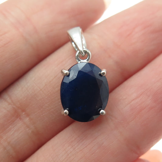 925 Sterling Silver Real Oval-Cut Sapphire Minimalist Charm Pendant