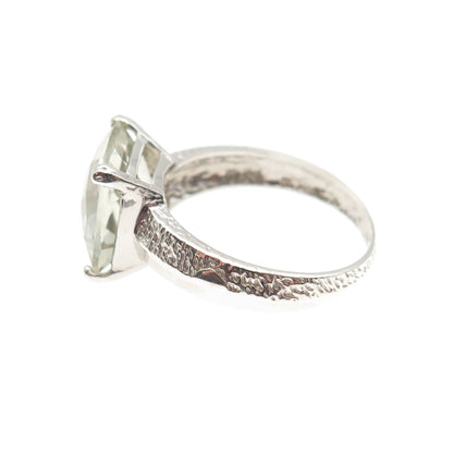 925 Sterling Silver Real Cushion-Cut Green Amethyst Modernist Ring Size 8.25