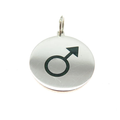 925 Sterling Silver Black Enamel Female Symbol Minimalist Round Tag Pendant