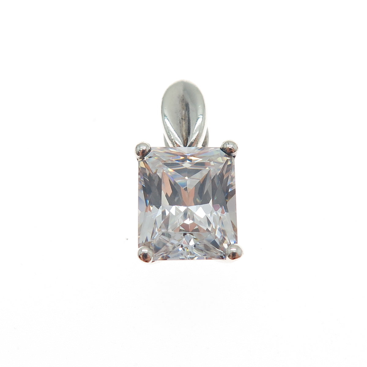 925 Sterling Silver Vintage Radiant-Cut C Z Minimalist Slide Charm Pendant