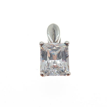 925 Sterling Silver Vintage Radiant-Cut C Z Minimalist Slide Charm Pendant