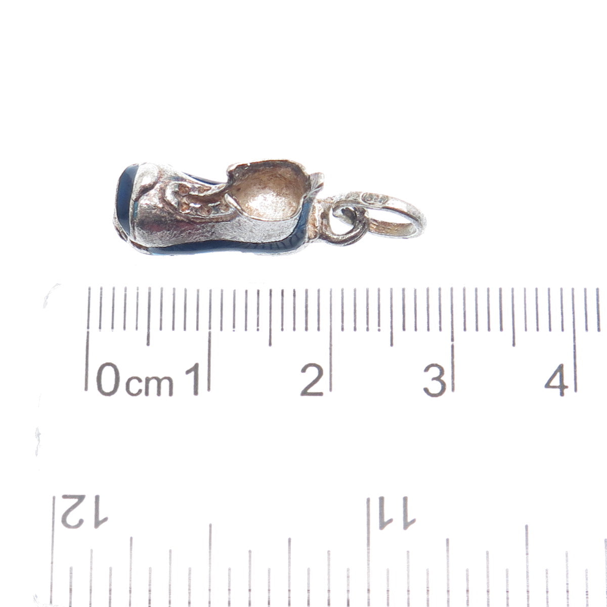 925 Sterling Silver Vintage Blue Enamel Torn Boot Mini Charm Pendant