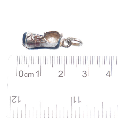 925 Sterling Silver Vintage Blue Enamel Torn Boot Mini Charm Pendant