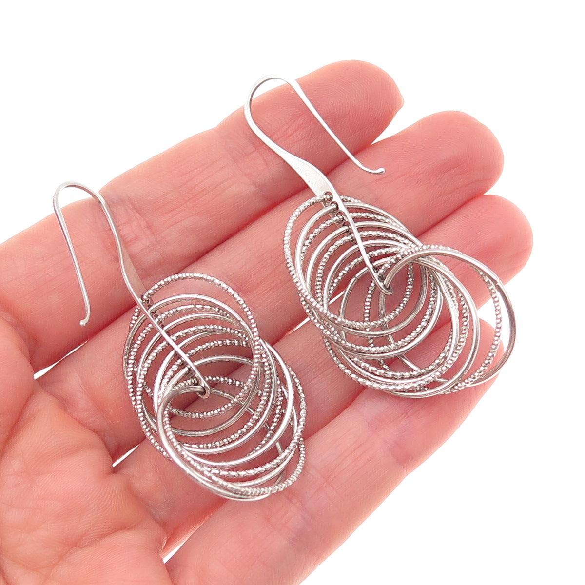 925 Sterling Silver Italy Interlocked Circle Dangle Earrings