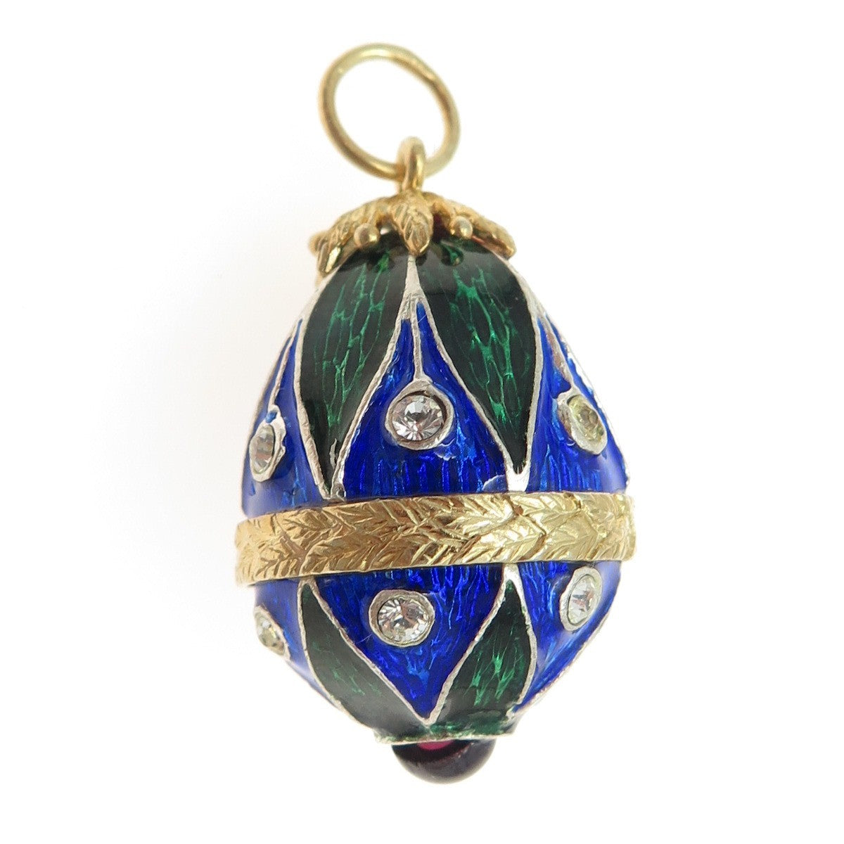 925 Sterling Silver Vintage Vermeil Enamel Cabochon Garnet & Rhinestone Pendant