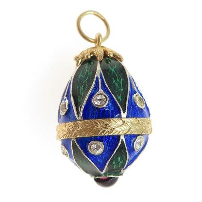 925 Sterling Silver Vintage Vermeil Enamel Cabochon Garnet & Rhinestone Pendant