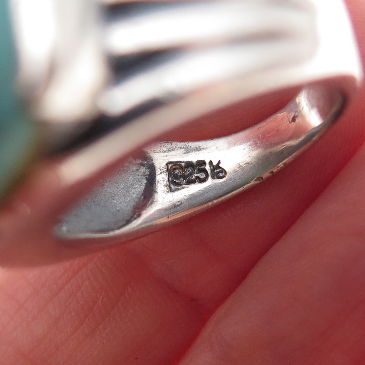 Ken Crafts 925 Sterling Silver Vintage Real Turquoise Oxidized Ring Size 8