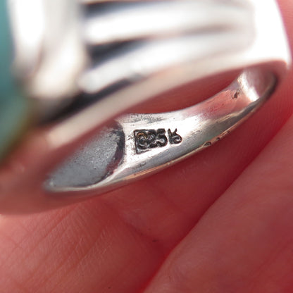 Ken Crafts 925 Sterling Silver Vintage Real Turquoise Oxidized Ring Size 8