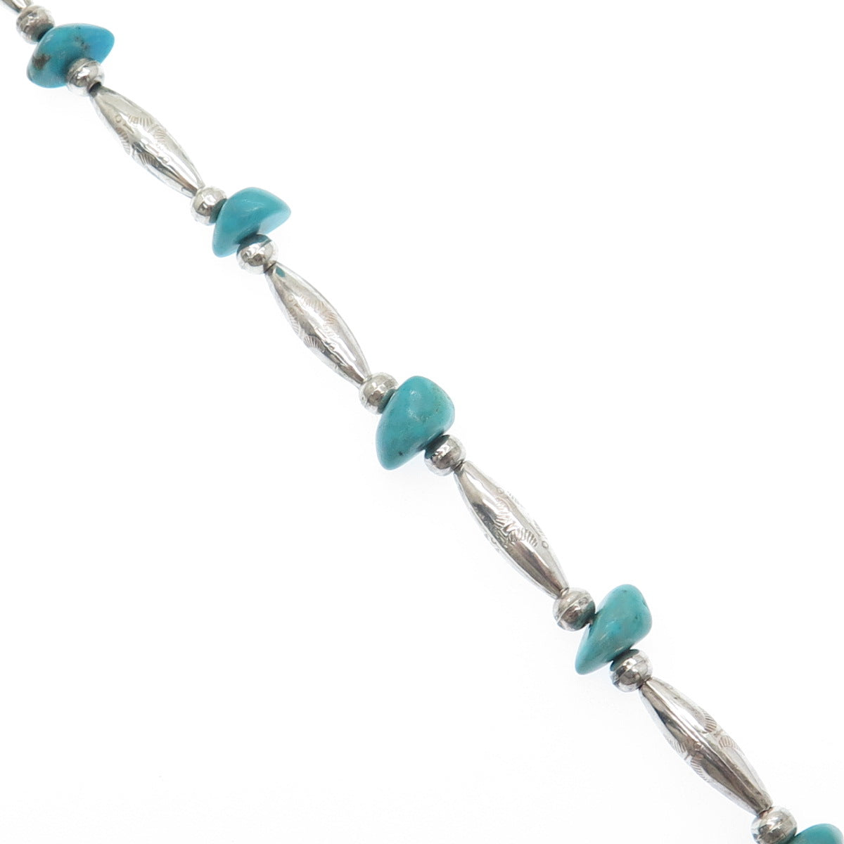 Old Pawn 925 Sterling Silver Vintage Turquoise Gem Bar & Bead Chain Necklace 14"