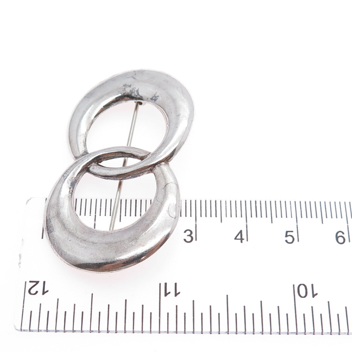 925 Sterling Silver Vintage Interlocked Eternity Oxidized Pin Brooch
