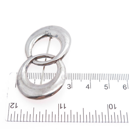 925 Sterling Silver Vintage Interlocked Eternity Oxidized Pin Brooch