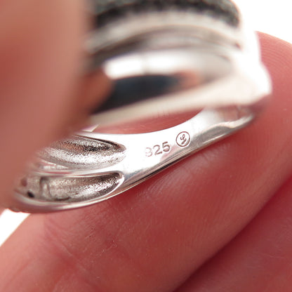 925 Sterling Silver Real Round-Cut Black Spinel Crisscross Ring Size 6.25