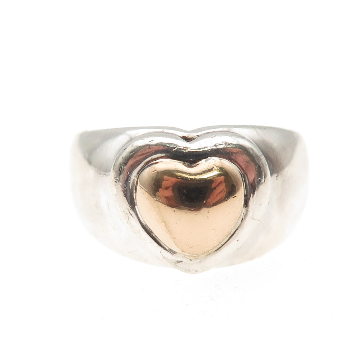 Ross Simons 925 Sterling Silver 14K Gold Vintage Heart Oxidized Ring Size 7