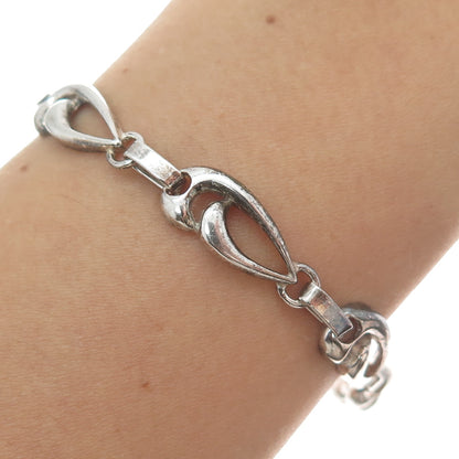 925 Sterling Silver Vintage Modernist Petal Link Oxidized Bracelet 7.5"