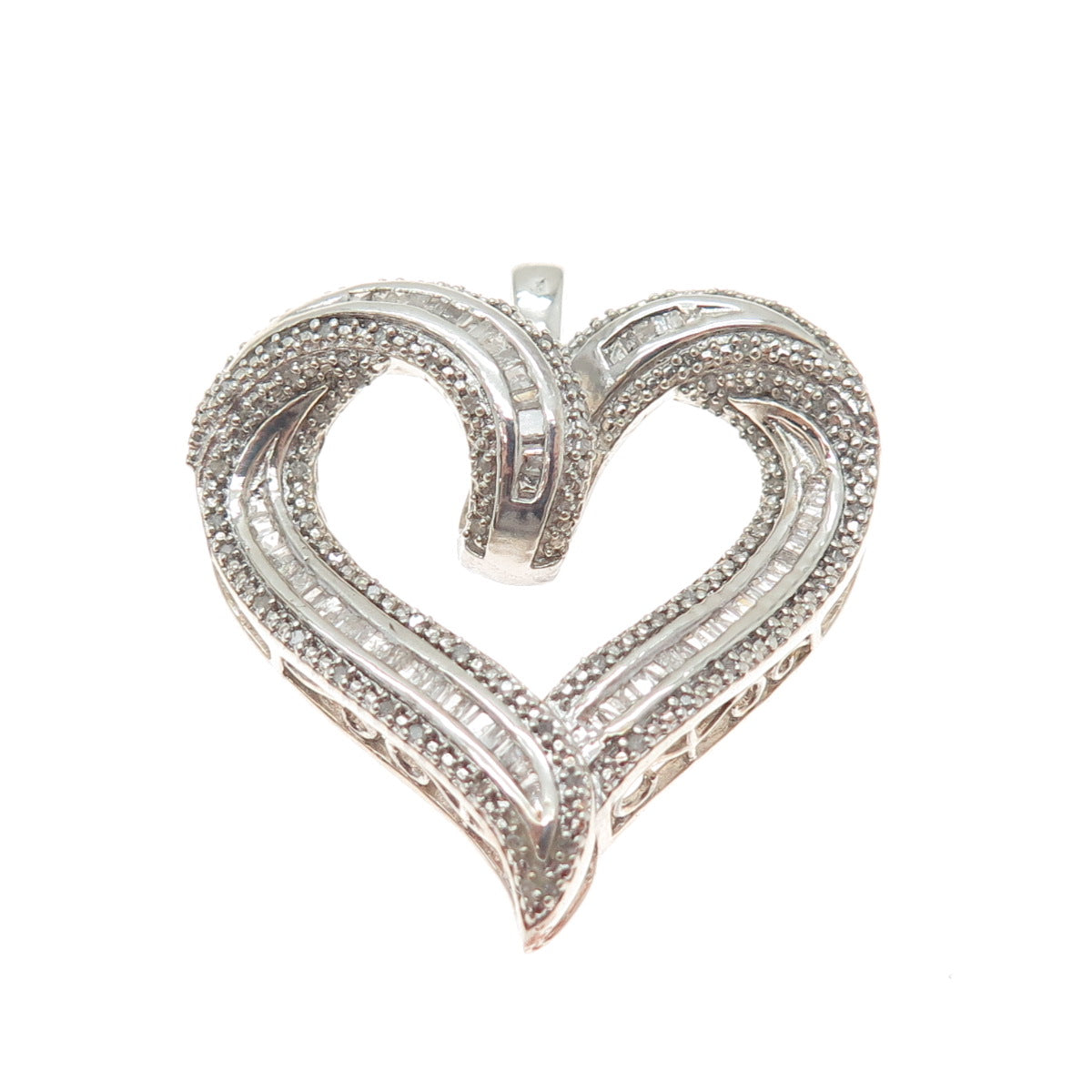 925 Sterling Silver Emerald & Round-Cut Diamond Heart Charm Pendant