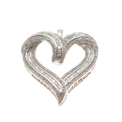 925 Sterling Silver Emerald & Round-Cut Diamond Heart Charm Pendant