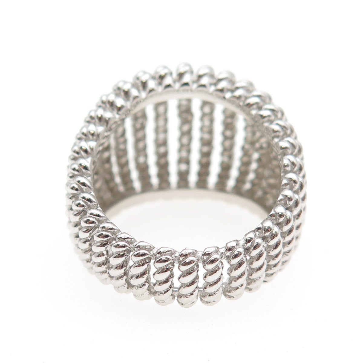 925 Sterling Silver Round-Cut C Z Ribbed Dome Ring Size 7.25